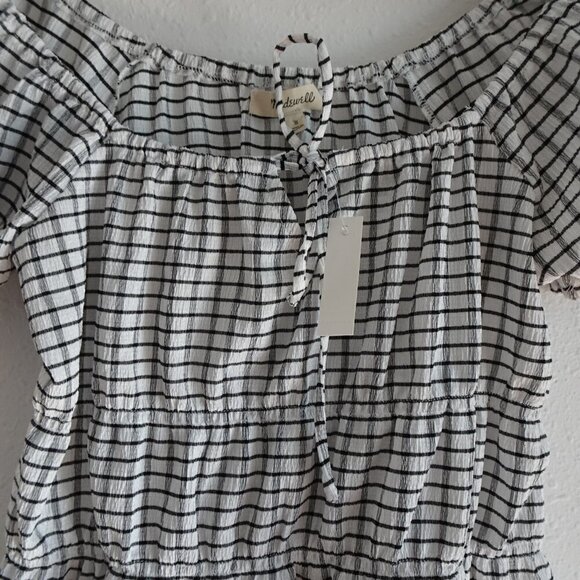 Madewell Omaha Tiered Top Women's Size S Black White Gingham Square Neck - Picture 4 of 9